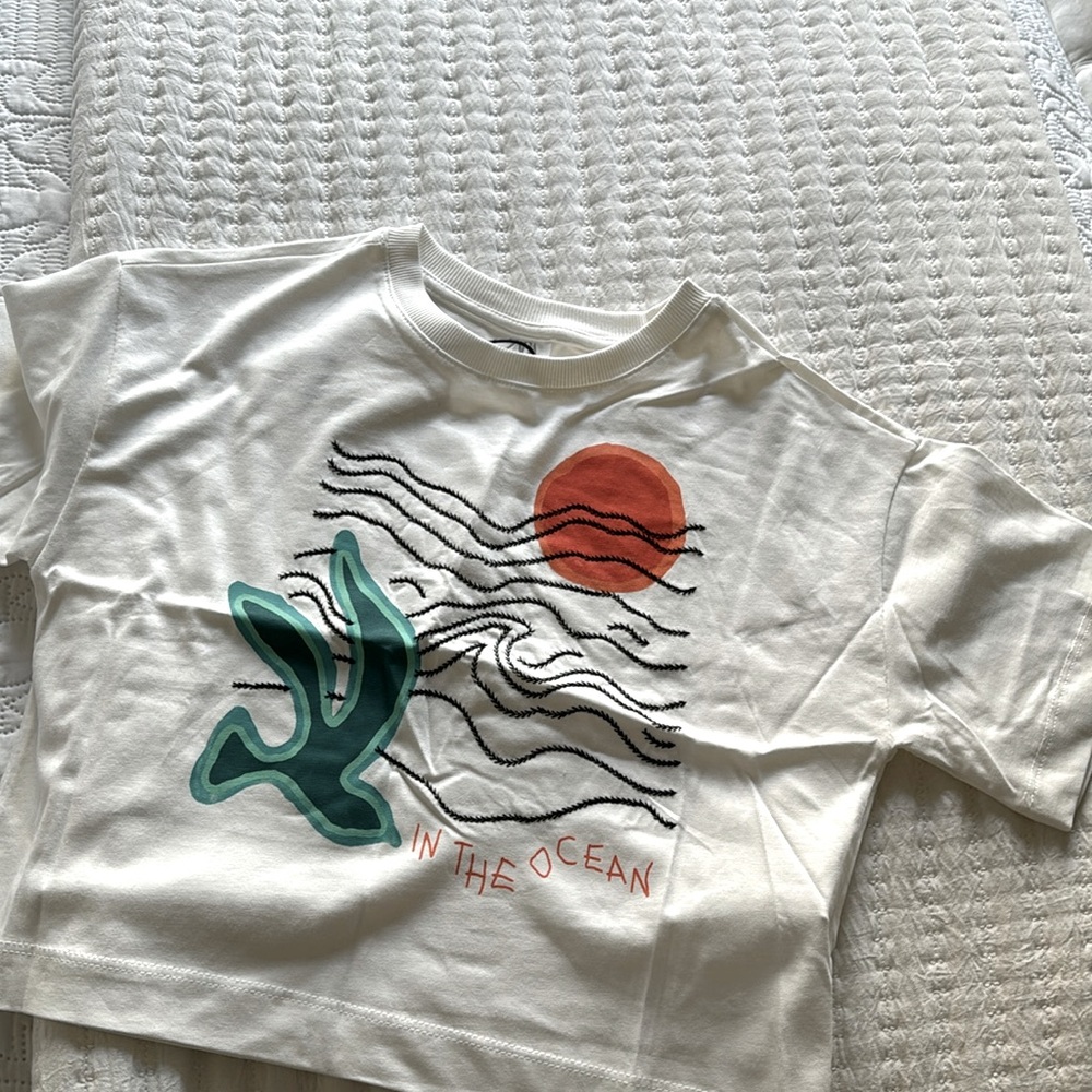 NWT ZARA KIDS T SHIRT WHITW SIZE 8-9 yes. No stains anywhere.